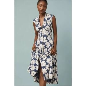 Anthropologie- Tommie Cap-Sleeve Smocked Front-Zip Midi Shirt Dress Floral NEW